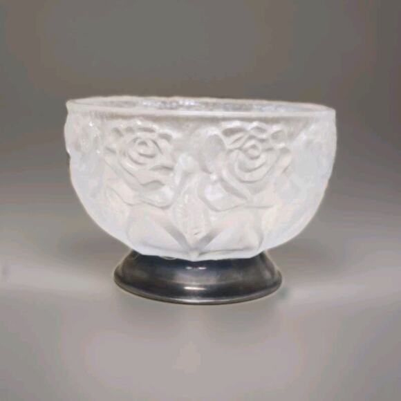 VINTAGE TOWLE WILLIAM ADAMS WA ITALY FROSTED GLASS RELIEF ROSE BOWL SILVERPLATE - Picture 4 of 4
